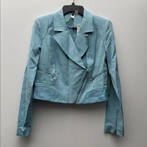 Forever 21 Exclusive Design Blue Moto Zip Jacket